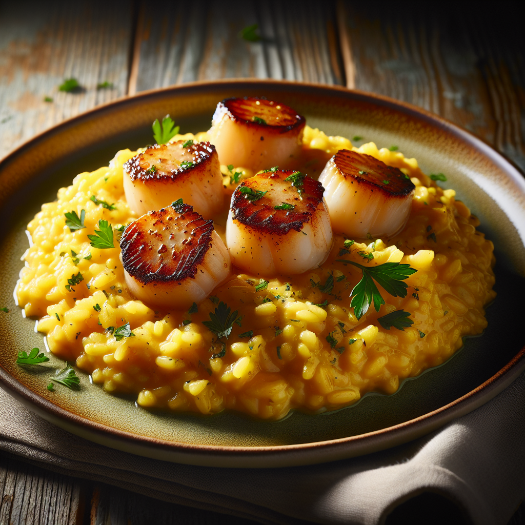 Creamy Saffron Risotto with Charred Scallops