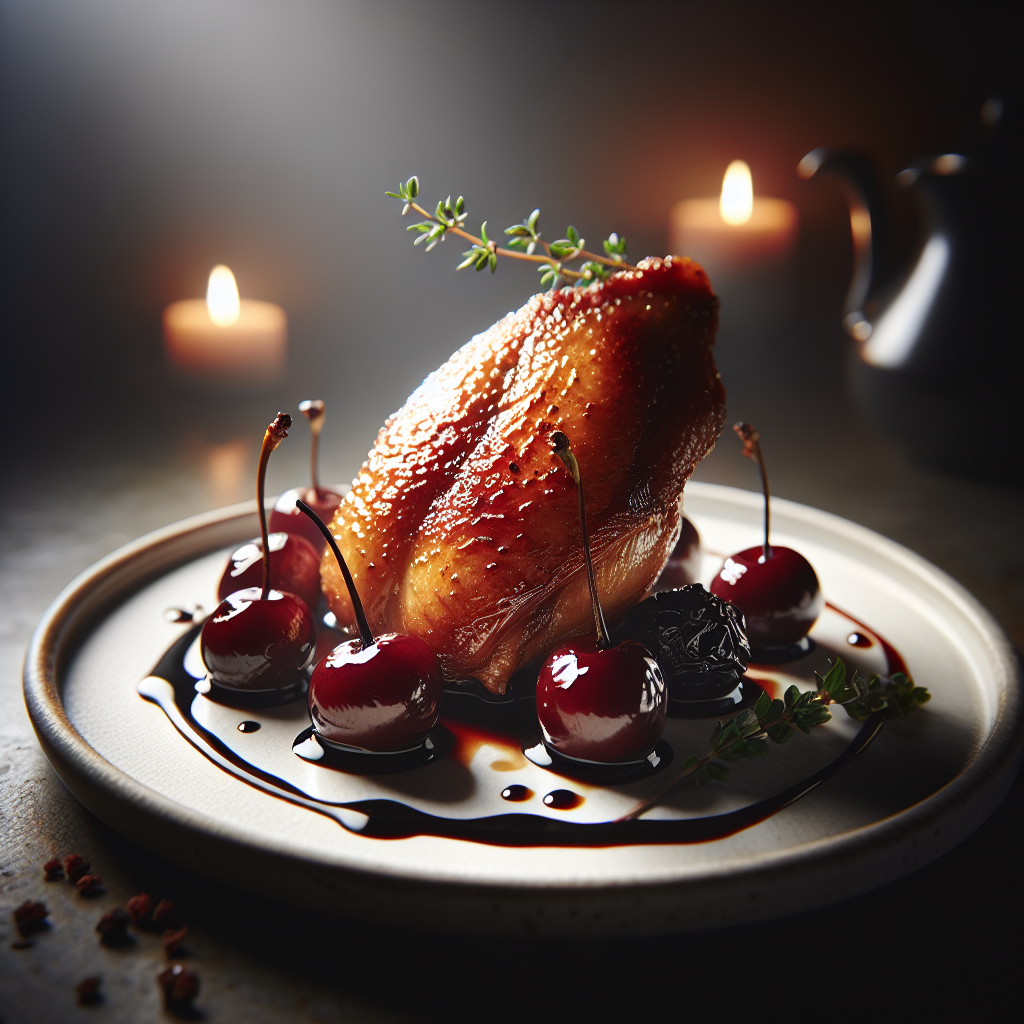 Crispy Duck Confit with Balsamic Cherries