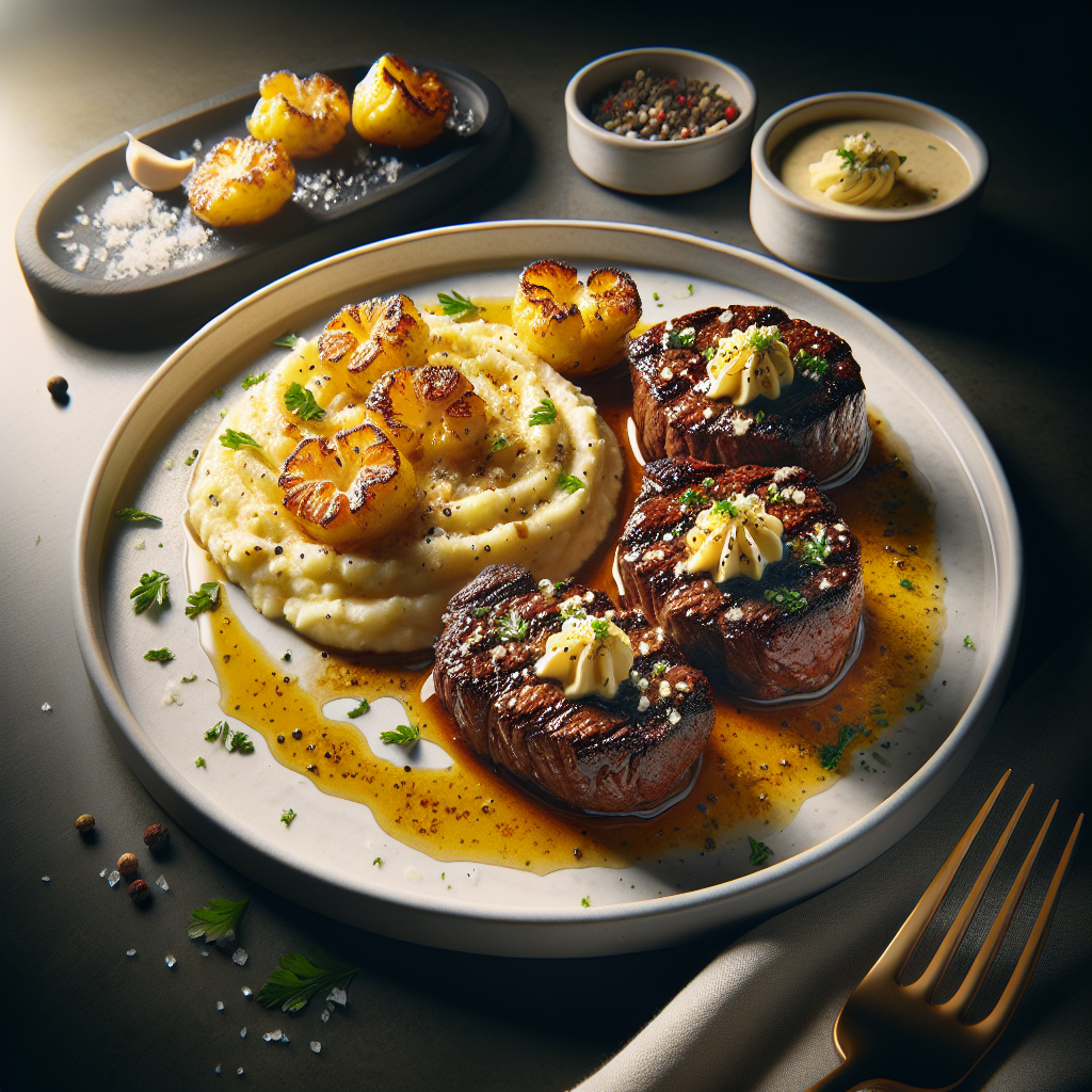 Garlic Butter Steak Bites with Parmesan Cauliflower Mash