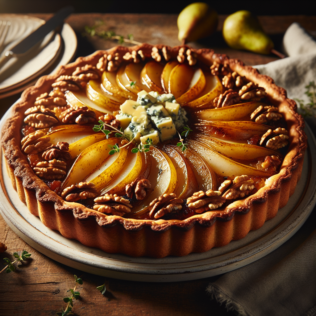 Pear and Blue Cheese Tart with Walnut Crust