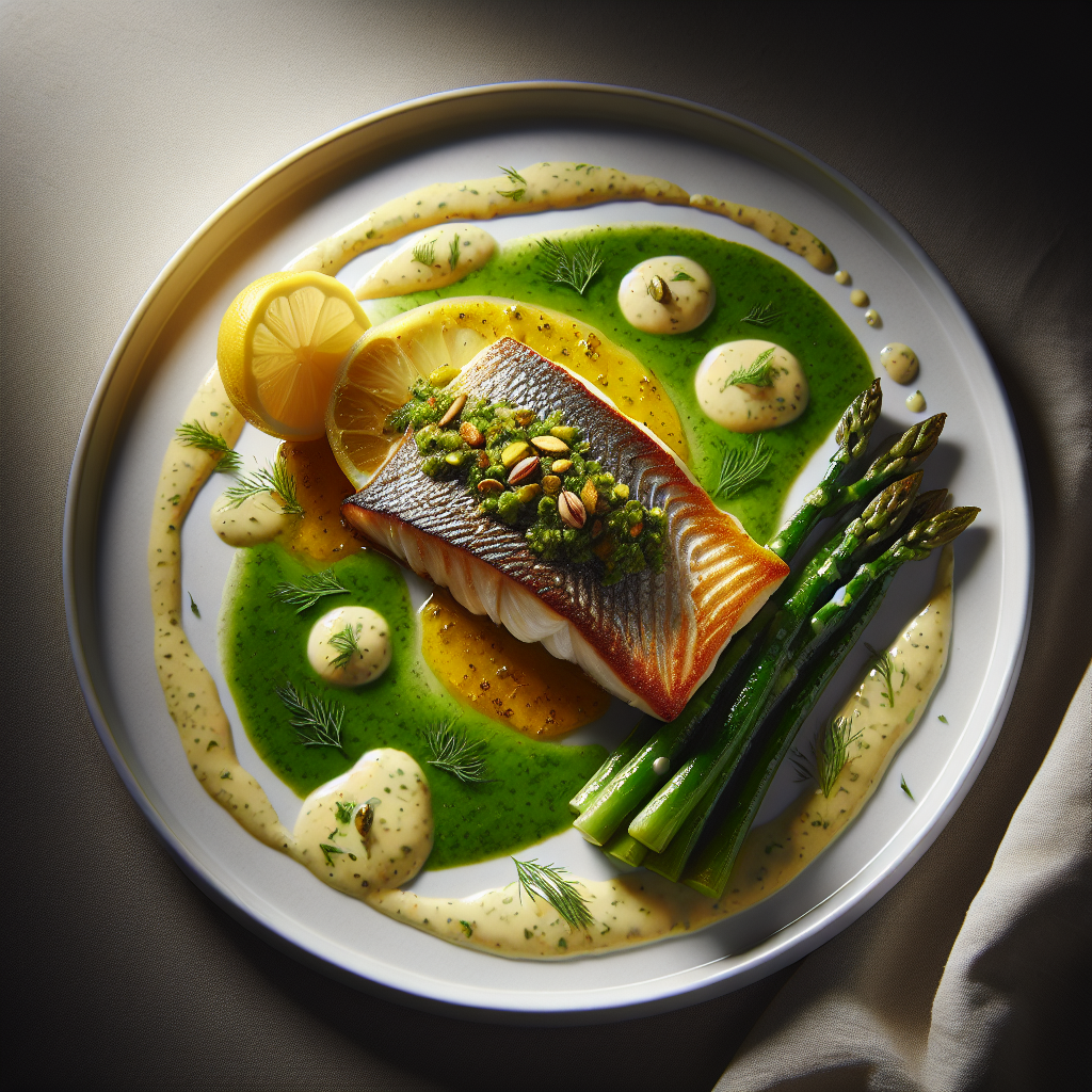 Pistachio Crusted Sea Bass with Lemon Dill Sauce
