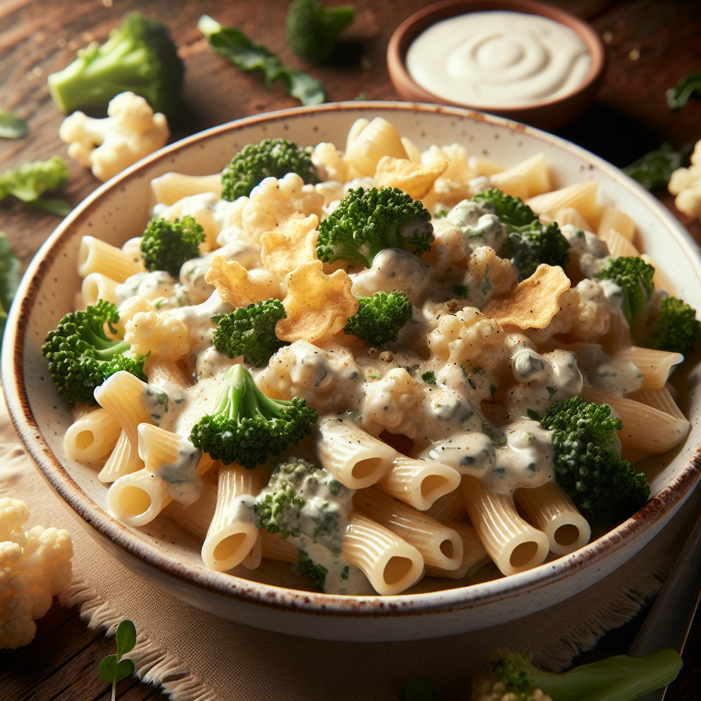 Roasted Garlic Cauliflower Alfredo with Crispy Kale