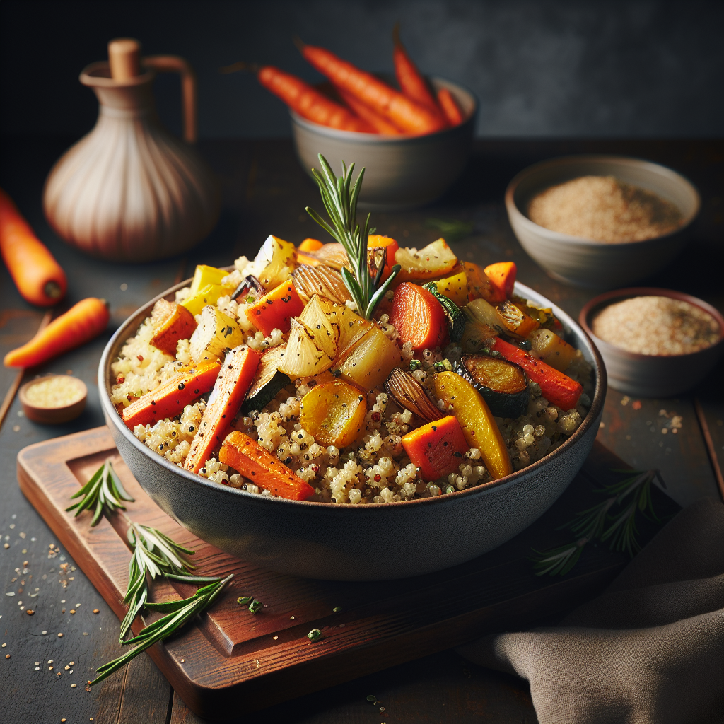 Rosemary Infused Quinoa Pilaf with Roasted Root Vegetables