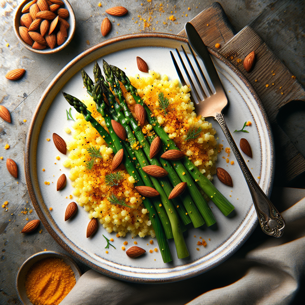 Saffron Infused Pearled Couscous with Charred Asparagus